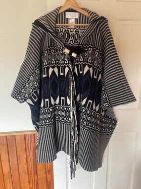 Chloe Intarsia Hooded Cape Poncho, S
